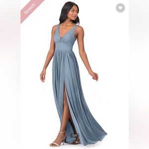 Azazie Dusty Blue Floor Length Bridesmaids Dress